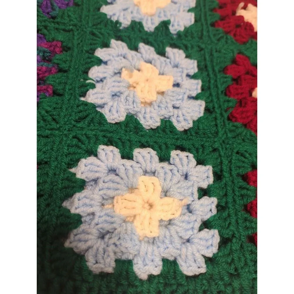 VTG 70s Afghan Hand‎ Crocheted Granny Square Multi-Color Throw Blanket Roseanne